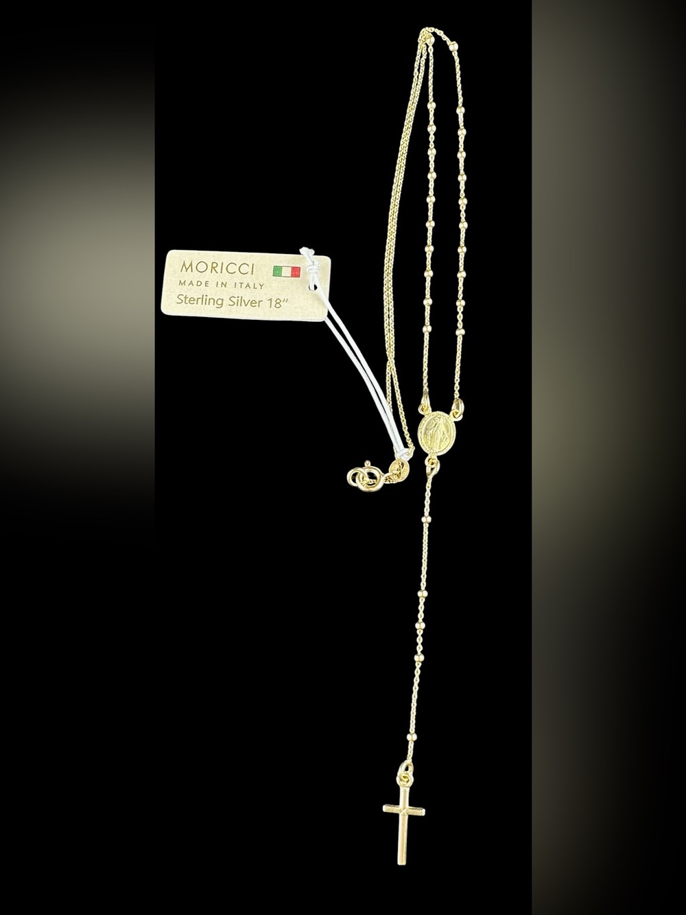 Moricci Italy 925 Sterling Silver Gold Tone Miraculous Medal Rosary Necklace 18”